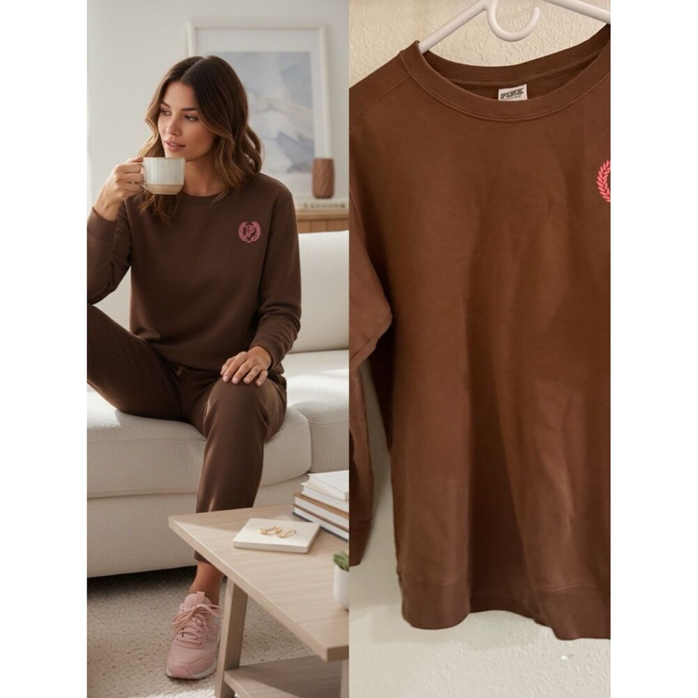 Victoria’s Secret PINK Brown Sweatshirt Crewneck Small Cozy